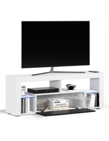 Meuble TV Noir Moderne LED Meuble Téléviseur avec rangement - Ciel & terre