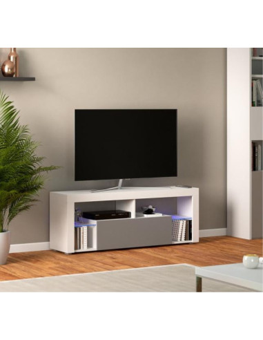 Meuble TV  blanc et gris avec LED meuble téléviseur design