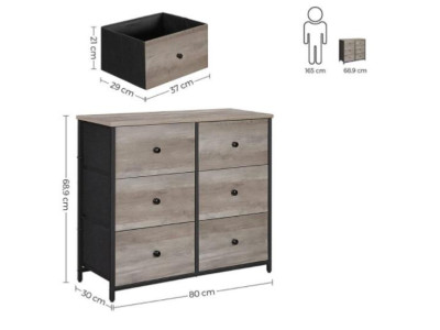 Commode 6 tiroirs grège noir meuble rangement chambre - Ciel & terre