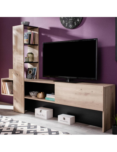 Meuble TV moderne chêne grisé et noir meuble télévision