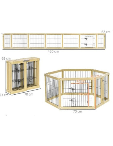 Enclos chien modulable 6 panneaux parc chien pliable bois - Ciel & terre