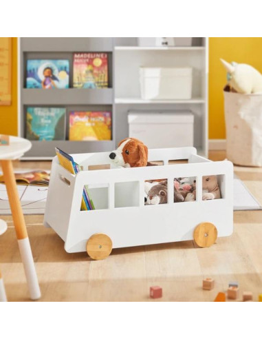Bibliothèque enfant en forme de bus coffre à roulette - Ciel & terre