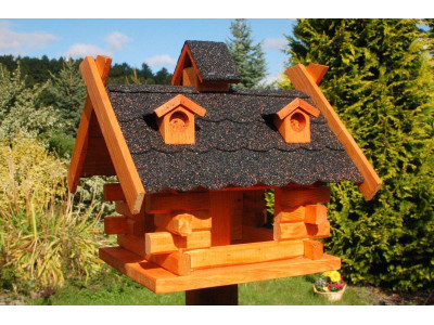 Mangeoire à oiseaux en forme de maison avec toit en écorce - Distriartisan