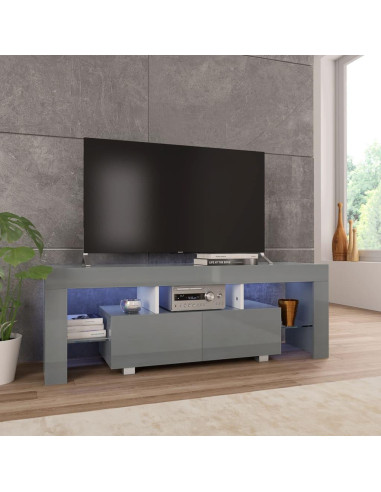 Meuble TV gris avec LED meuble télévision design banc tv