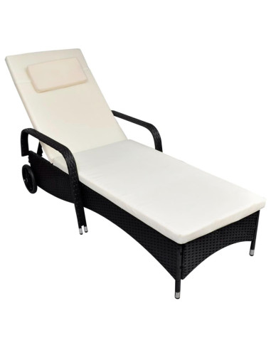 Chaise longue avec coussin en resine tressée (2 couleurs) Noir