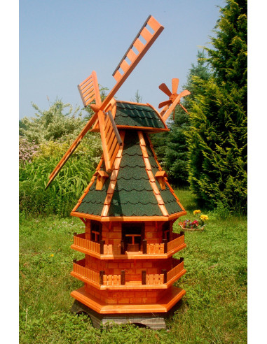 Moulin à vent 150 cm toit vert bois massif Moulin à vent décoratif Décoration de jardin