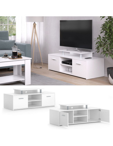 Meuble TV blanc moderne Meuble téléviseur avec compartiment et placard Meuble salon