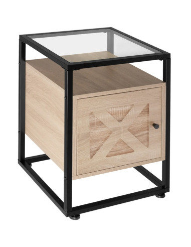Table de chevet industrielle avec placard Table de nuit industrielle Chevet chambre en métal et bois clair