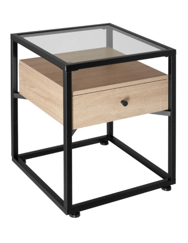 Table de chevet industrielle avec tiroir Table de nuit industrielle Chevet chambre en métal et bois clair