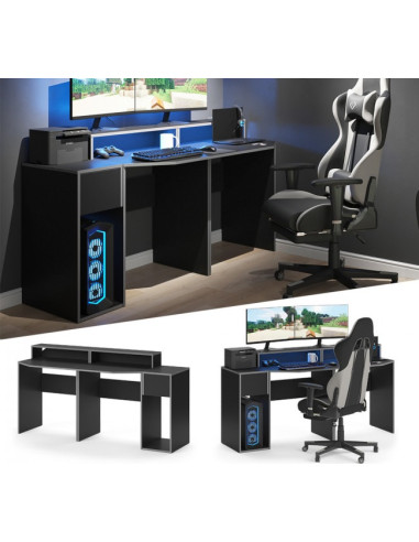 Bureau gaming noir et gris design bureau de jeu bureau gamer bureau informatique