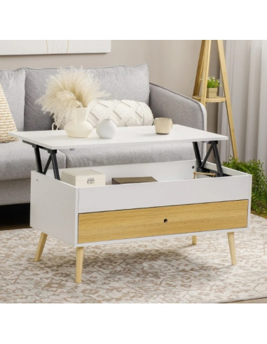 Table basse rectangulaire avec plateau relevable blanc Table salon moderne Table basse avec tiroir rangement