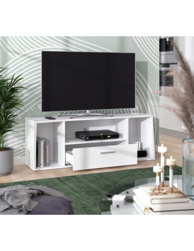 Meuble TV blanc 130 cm avec tiroir Meuble télévision moderne Banc TV Table TV