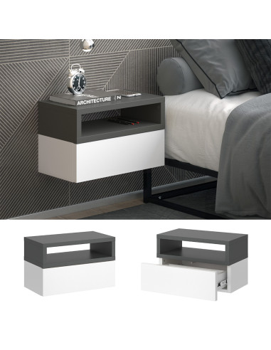 Table de chevet design blanche et anthracite Table de nuit moderne 1 tiroir