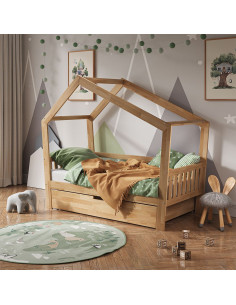 Lit montessori bois naturel pour enfant 80x160 cm avec tiroir - Ciel & terre