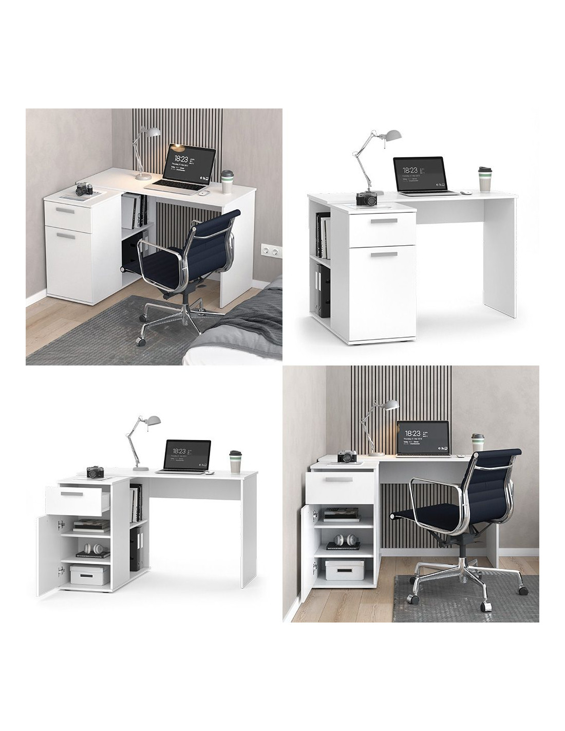 Ensemble de meubles de bureau Mouna, bureau, bloc-tiroirs, classeurs  mi-hauts et hauts, blanc Moderne - Germania