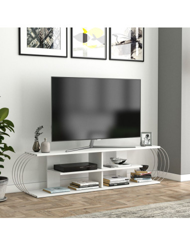 Meuble TV 180 cm moderne blanc Meuble télévision avec rangement
