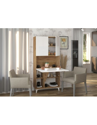 Secrétaire design Bureau pratique spacieux blanc brillant et chêne secrétaire meuble tendance avec placard