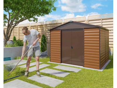 Abri de jardin métal 7,18 m² - aspect bois et marron