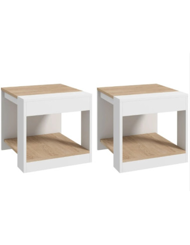 (Lot de 2) Table de chevet blanc et bois naturel Table chevet Table nuit moderne