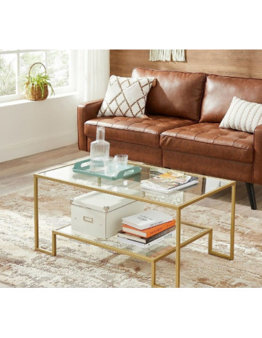 Table basse doré avec plateaux en verre Table basse métal or Table basse deux niveaux