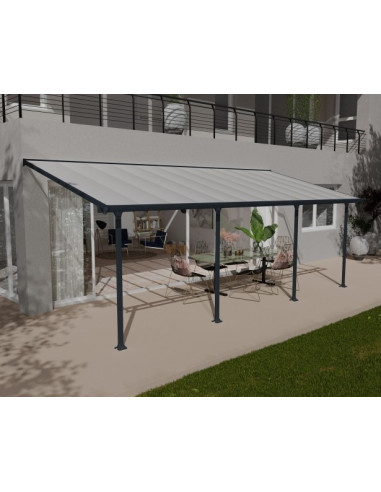 Pergola adossée 7x3m aluminium anthracite Toit de terrasse en polycarbonate