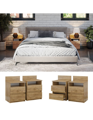 (Lot de 2) Table de chevet chêne artisan 2 tiroirs Table de nuit en bois Chevet de lit moderne