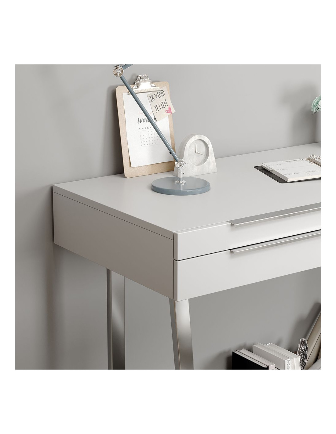 Bureau informatique avec 3 tiroirs Heini blanc mat 76 x 90 x 50 cm Blanc  mat 