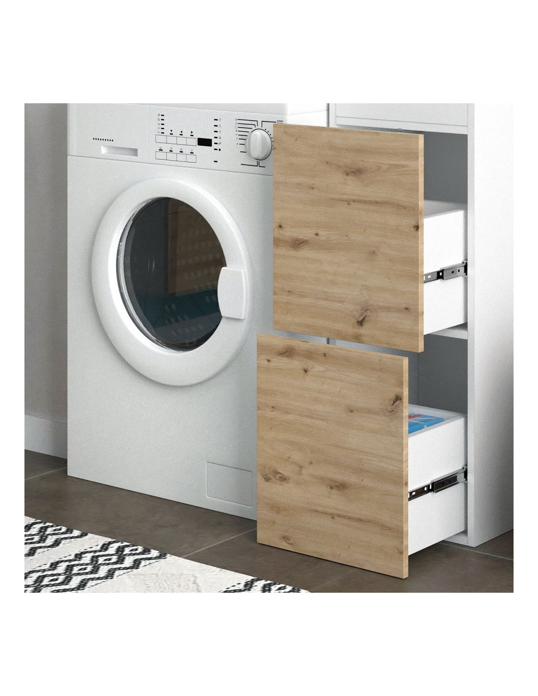 Armoire lave-linge avec rangement blanc chêne salle bain - Ciel & terre