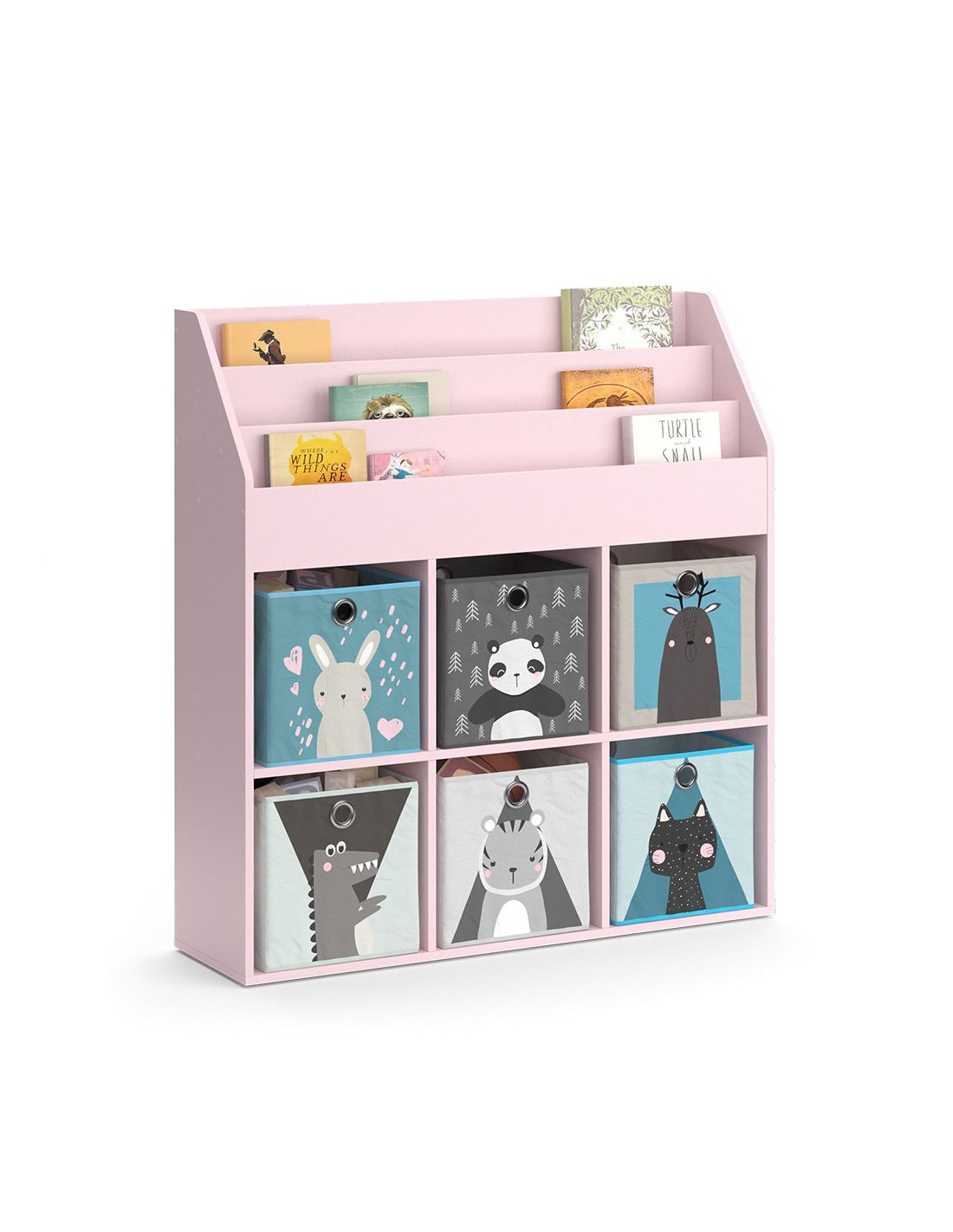 Etagère Montessori Rose avec banc 5 cases de rangement meuble enfant - Ciel  & terre