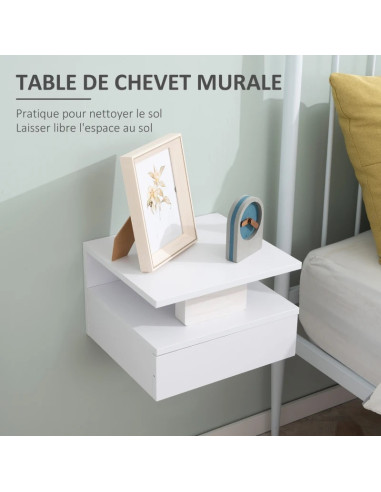 Table chevet suspendu blanc vernis table de nuit blanche chevet design