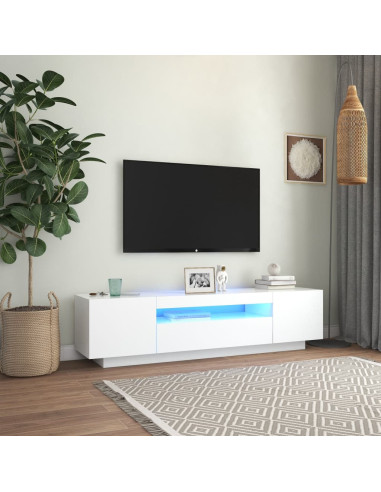 Meuble TV Blanc Moderne LED Meuble Téléviseur avec rangement