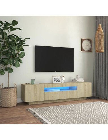 Meuble TV Chêne Moderne LED Meuble Téléviseur avec rangement