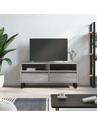 Meuble TV Moderne 100 cm Meuble Téléviseur Chêne gris meuble TV avec 2 Tiroirs