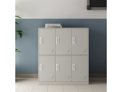 Casier Vestiaire Métallique Gris Armoire en Acier 6 Compartiments