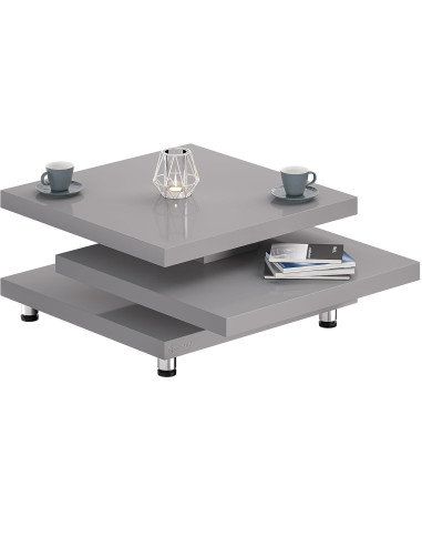 Table Basse Haute brillance Grise 72x72 cm Table Basse Plateau Rotatif Table Salon Design