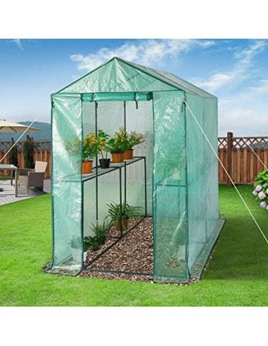 Serre de Jardin Verte avec Etagères 2,23m² Protection Contre le Froid