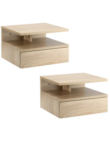 Lot de 2 Tables chevet suspendu chêne table nuit moderne à suspendre