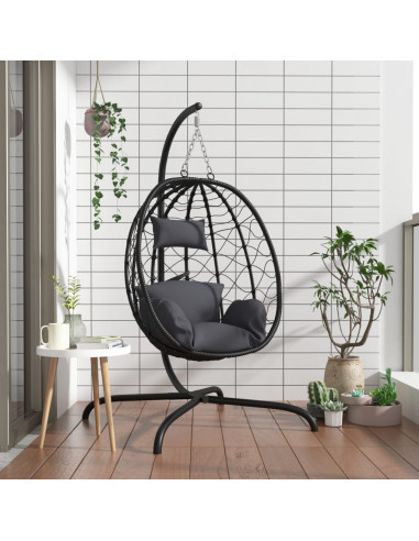 Fauteuil Suspendu Noir Chaise Suspendue de jardin Forme Œuf avec Coussin