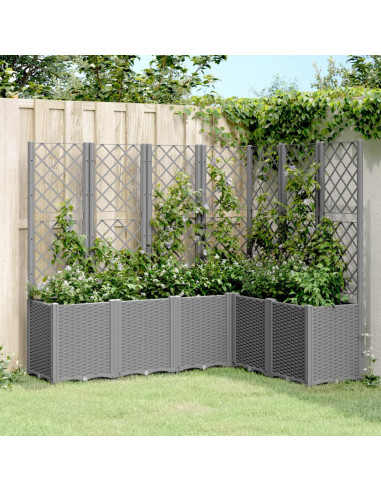 Jardinière Angle avec Treillis Gris en Polypropylène pour Balcon Terrasse Jardin