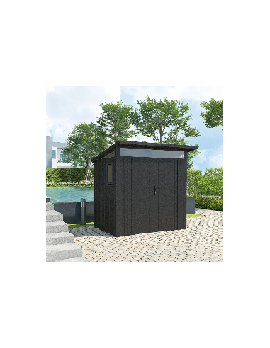 Abri de Jardin métal Anthracite HAUT DE GAMME Monopente 4,22 m² + Kit Ancrage Abri métallique