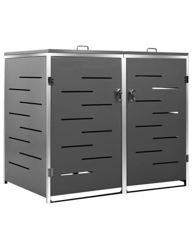 Abri de Jardin 2 Poubelles Cache Poubelle Métal Anthracite et Inox