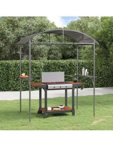 Pergola de Jardin Abri Barbecue Gazebo BBQ Anthracite avec Etagères Toit Arrondi