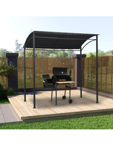 Pergola de Jardin Abri Barbecue Gazebo BBQ Anthracite avec Etagères Toit Tissu