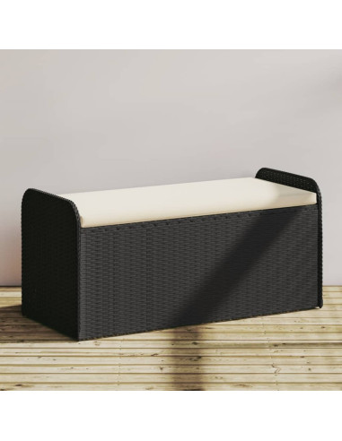 Banc de Jardin avec Coffre Rangement en Résine Tressée Noir 115 cm