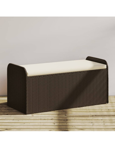 Banc de Jardin avec Coffre Rangement en Résine Tressée Marron 115 cm