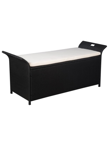 Banc de Jardin avec Coffre Rangement en Résine Tressée Noir 138 cm