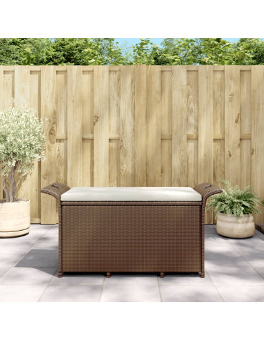 Banc de Jardin avec Coffre Rangement en Résine Tressée Marron 116 cm