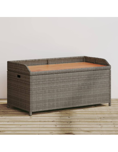 Banc de Jardin avec Coffre Rangement en Résine Tressée Gris 100 cm Dessus Acacia Massif