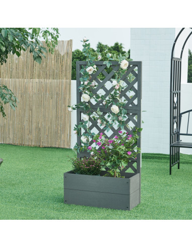 Jardinière avec Treillis en Composite Gris Jardinière Terrasse Balcon Pot de Fleurs avec Treillage