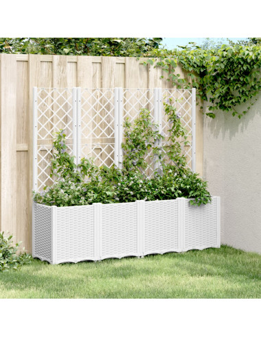 Jardinière Blanche avec Treillis Noir en Polypropylène pour Balcon Terrasse Jardin